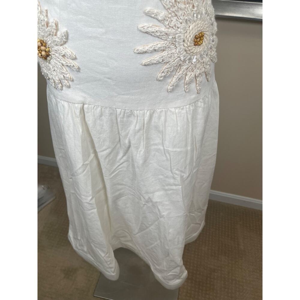 PATBO Tropic Linen Floral Beaded White Midi Dress Size 4 - Picture 5 of 8